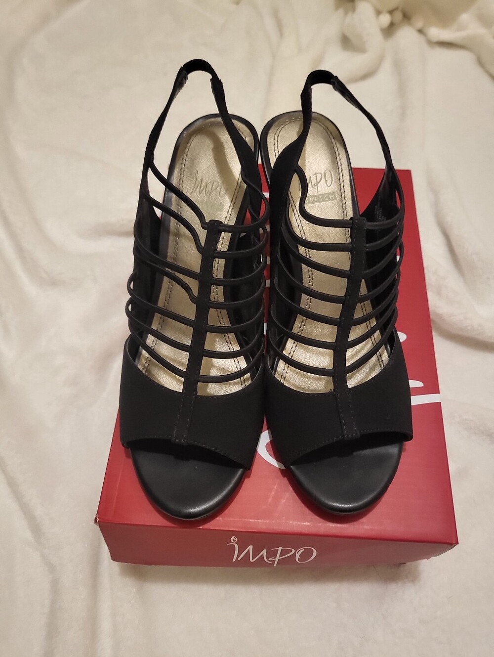 Impo Black Strappy Open-Toe Slingback Heels